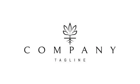 Vector logo on which an abstract image of a cannabis plant with a root. Stock Illustration