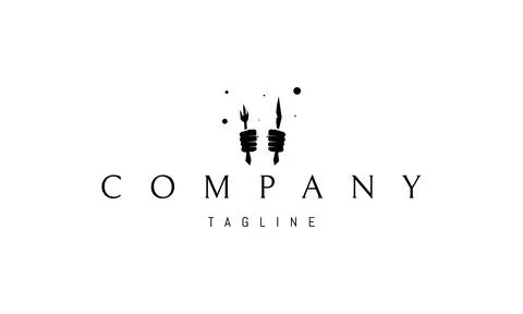 Vector logo on which an abstract image of hands holding a knife and fork in a Stock Illustration