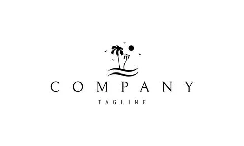 Vector logo on which an abstract image of two palm trees on the waves with Stock Illustration