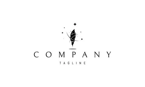 Vector logo on which an abstract image of a writer pen with planets and stars. Stock Illustration