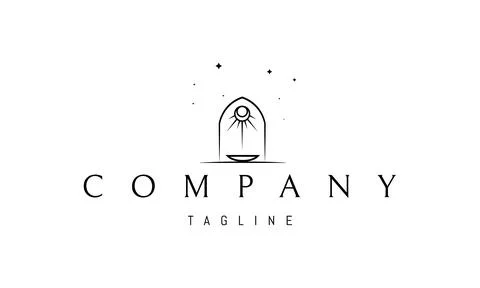 Vector logo on which an abstract image of a portal with the sun on a background Illustrazione stock