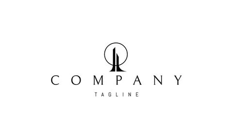 Vector logo on which an abstract image of two tall towers with a ring above them Stock Illustration