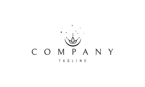 Vector logo on which an abstract image of the moon and three leafs above it. Stock Illustration