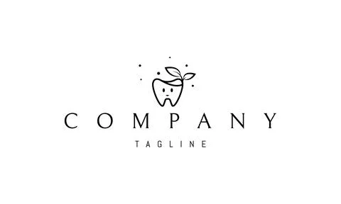 Vector logo on which an abstract image of a tooth with a leaflet in a childrens Stock Illustration