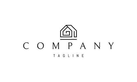 Vector logo on which an abstract image of a smart home in a linear style. Stock Illustration