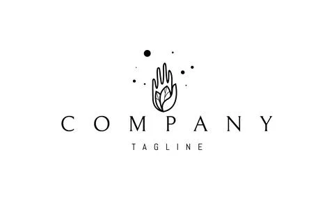 Vector logo on which an abstract image of a human hand with leaves in it. Stock Illustration