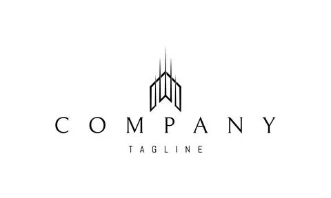 Vector logo on which an abstract image of a building consisting of columns Ilustración de archivo