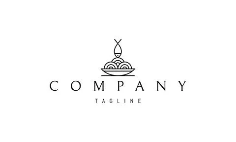 Vector logo on which an abstract image of a plate with noodles on top of which Stock Illustration