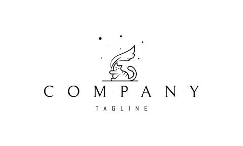 Vector logo on which an abstract image of a funny cat with an ink pen. Stock Illustration