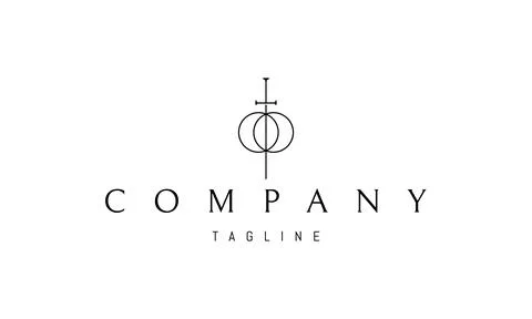 Vector logo on which an abstract image of two spheres and a sword in the middle. Illustrazione stock