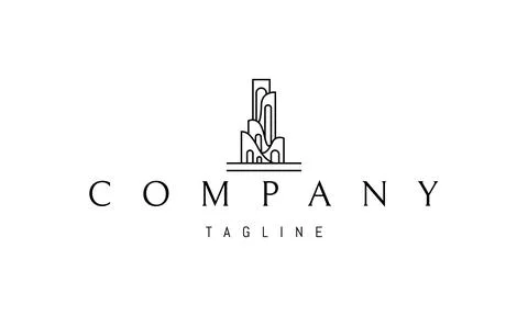 Vector logo on which an abstract image of high towers with arches in a linear Stock Illustration