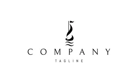 Vector logo on which an abstract image of a ship with a sail with waves under it Stock Illustration