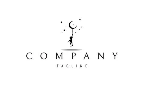 Vector logo on which an abstract image of a child flying away on the moon into Ilustração Stock