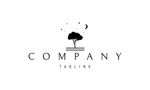 Vector logo on which an abstract image of a tree under a starry sky. Stock Illustration