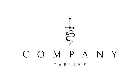 Vector logo on which an abstract image of a dagger wrapped around a snake. Stock Illustration