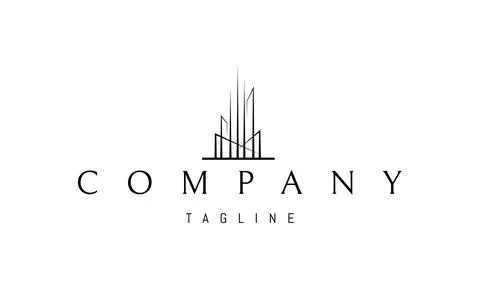 Vector logo on which an abstract image of skyscrapers composed of rays of light Stock Illustration