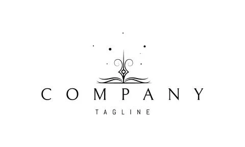 Vector logo on which an abstract image of an open book with an ink pen above it. Ilustração Stock