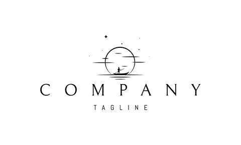 Vector logo on which an abstract image of a fisherman in a boat against the Stock Illustration