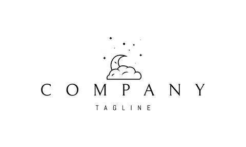 Vector logo on which an abstract image of the sleeping moon in the clouds. Stock Illustration