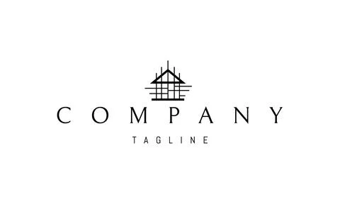 Vector logo on which an abstract image of a building drawing of a house in a Ilustración de archivo