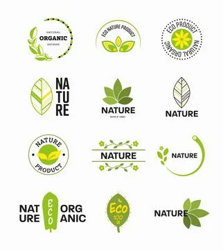 Vector logos on natural and eco themes. Stock Illustration