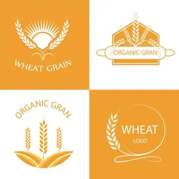 Vector logos with wheat grains. Set of vector linear wheat, fields logo design. Stock Illustration
