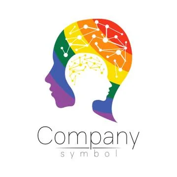 Vector logotype symbol of human head. Profile face logo. Rainbow color isolated Stock Illustration