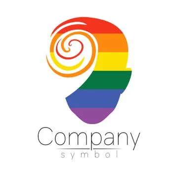 Vector logotype symbol of human head. Person face. Rainbow color isolated on Stock Illustration