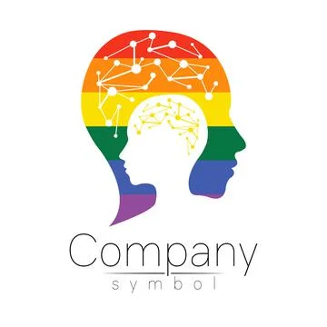 Vector logotype symbol of human head. Profile face logo. Rainbow color isolated Illustrazione stock