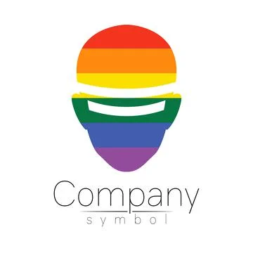 Vector logotype symbol of human head. Virtual reality logo. Person face. Rainbow Stock Illustration