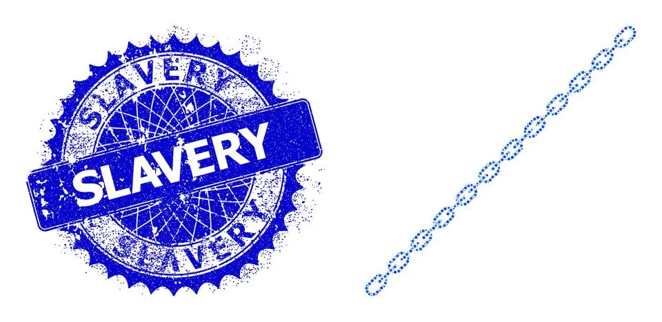 Vector Long Chain Mosaic of Small Circles with Scratched Slavery Stamp Ilustración de archivo