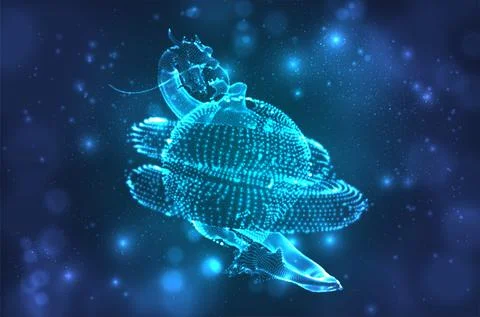 Vector long dragon snake on a deep dark blue background in square 3D polygon Stock Illustration