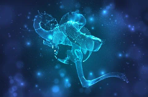 Vector long dragon snake on a deep dark blue background in square 3D polygon Stock Illustration