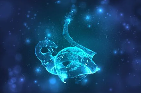 Vector long dragon snake on a deep dark blue background in square 3D polygon Stock Illustration