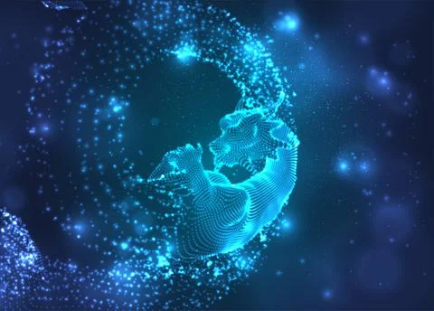 Vector long dragon snake on a deep dark blue background in square 3D polygon Stock Illustration