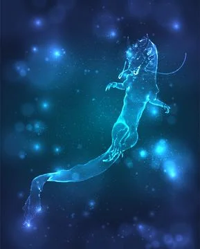 Vector long dragon snake on a deep dark blue background in square 3D polygon Stock Illustration