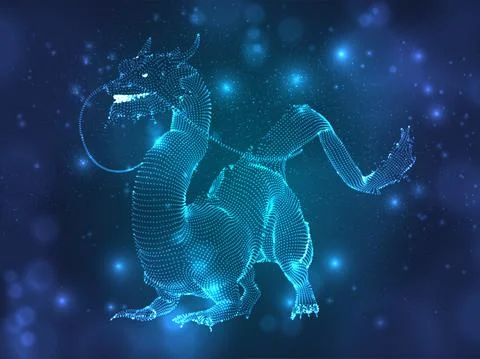 Vector long dragon snake on a deep dark blue background in square 3D polygon Stock Illustration
