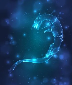 Vector long dragon snake on a deep dark blue background in square 3D polygon Stock Illustration