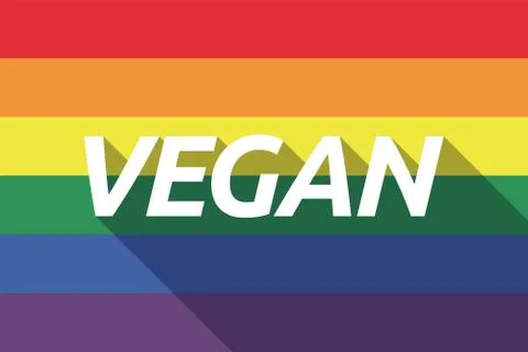 Vector long shadow Gay Pride flag with    the text VEGAN Illustrazione stock