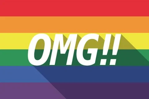 Vector long shadow Gay Pride flag with    the text OMG!! Stock Illustration
