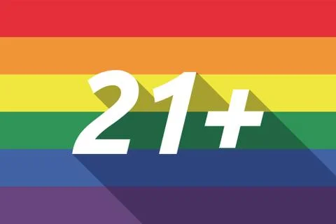 Vector long shadow Gay Pride flag with    the text 21+ Stock Illustration