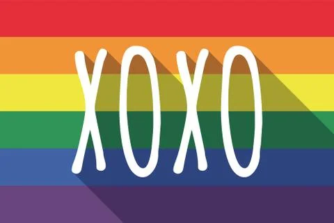 Vector long shadow Gay Pride flag with    the text XOXO Illustrazione stock