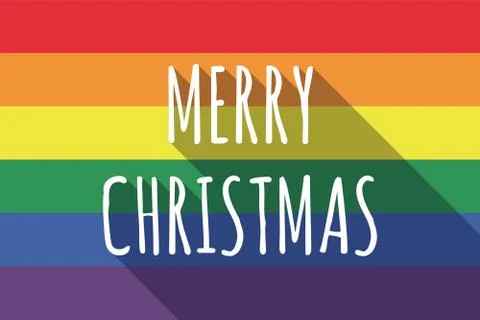 Vector long shadow Gay Pride flag with    the text MERRY CHRISTMAS Stock Illustration
