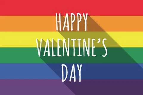 Vector long shadow Gay Pride flag with    the text HAPPY VALENTINES DAY Illustrazione stock