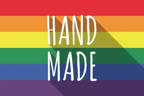 Vector long shadow Gay Pride flag with    the text HAND MADE Stock Illustration