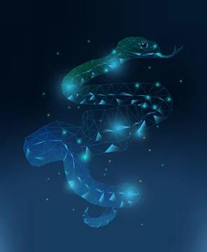 Vector long transparent blue snake on deep dark blue background in the style  Stock Illustration