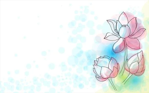 Vector lotus banner on white background. Watercolor effect. Design of natural Stock Illustration