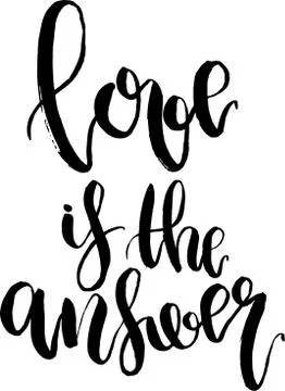 Vector Love is the answer lettering. Hand drawn text calligraphy for Valentine Stock Illustration