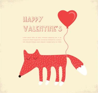 Vector love card with a fox, Valentines day illustration Stock-Illustration