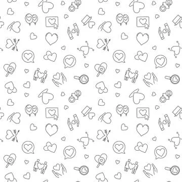 Vector Love concept minimal outline seamless pattern Stock Illustration